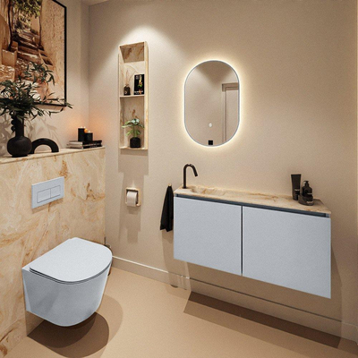 MONDIAZ TURE-DLUX Meuble de toilettes 100 cm Clay. EDEN lavabo Frappe position gauche. Avec 1 trou de robinet.
