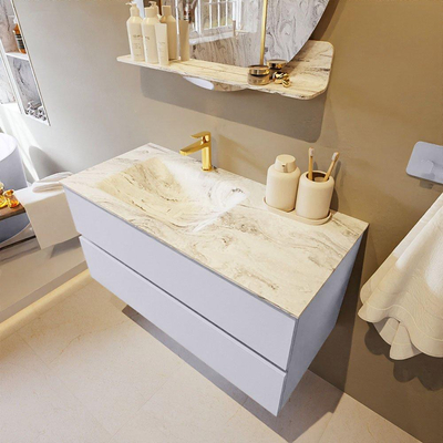 Mondiaz VICA-DLUX ensemble de meuble de salle de bain - 100cm - meuble sous-vasque cale - 2 tiroirs - lavabo encastré cloud gauche - 1 trou de robinet - version haute de 60cm - glace