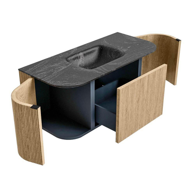 MONDIAZ KURVE-DLUX Meuble de salle de bains 100 cm avec module 25 Len R couleur Oak avec 1 tiroir et 2 portes. Lavabo GRUNNE central 1 trou de robinet couleur Lava.