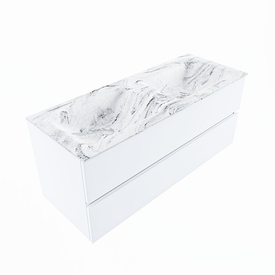 Mondiaz VICA-DLUX ensemble de meuble de salle de bain - 120cm - meuble sous lavabo talc - 2 tiroirs - lavabo encastré cloud double - 2 trous de robinet - version haute de 60cm - glace