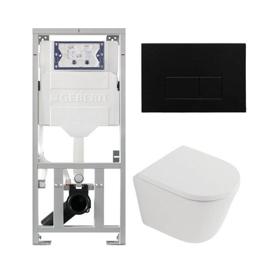 QeramiQ Dely Pack WC - 36,3x51,7cm - à fond creux - sans bride - réservoir encastré Geberit UP320 - abattant WC softclose 35 mm - plaque de commande en métal noir mat - boutons rectangulaires - blanc mat