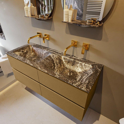 Mondiaz VICA-DLUX ensemble de meuble de salle de bain - 120cm - meuble sous-vasque oro - 4 tiroirs - lavabo encastrée cloud double - sans trous de robinet - version haute de 60cm - lave