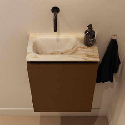 MONDIAZ TURE-DLUX Meuble de toilette 40 cm Rust. EDEN lavabo Frappe position gauche. Sans trou de robinet.