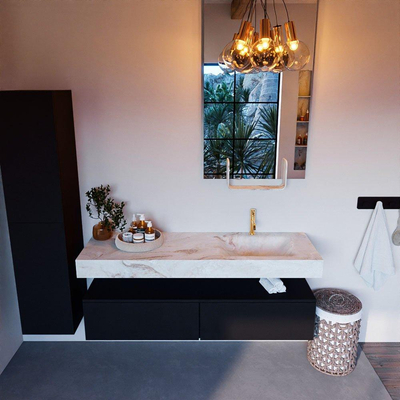 MONDIAZ ALAN - DLUX Ensemble de meuble de salle de bains - 150cm - meuble bas - Urban - 2 tiroirs - lavabo suspendu - vasque à droite - 1 trou de robinet - Frappe