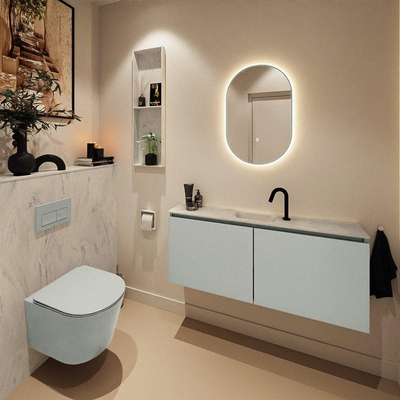 MONDIAZ TURE-DLUX Meuble toilette - 120cm - Greey - EDEN - vasque Opalo - position centrale - 1 trou de robinet