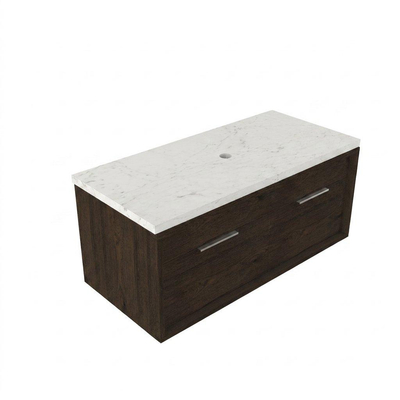 Saniclass Holz Frame Ensemble meuble de salle de bains - 100x45x43cm - Plan vasque en marbre Dia poli (blanc) - sans trou de robinetterie - 1 tiroir - chêne charcoal mat (bois)