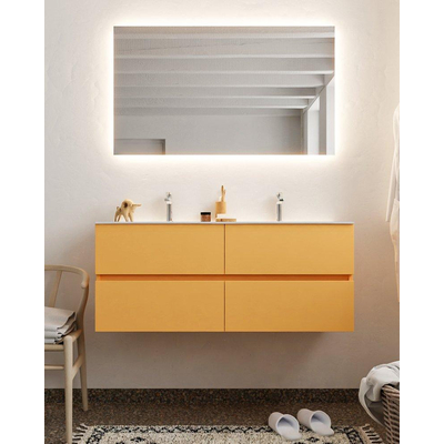 Mondiaz VICA Ensemble de meuble de salle de bain - 120cm - meuble sous-vasque ocre 4 tiroirs - lavabo lune double - 2 trous de robinet - version XL 60cm haut