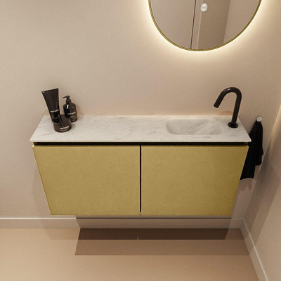MONDIAZ TURE-DLUX Meuble toilette - 100cm - Oro - EDEN - vasque Opalo - position droite - 1 trou de robinet