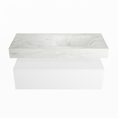 Mondiaz ALAN-DLUX Ensemble de meuble - 110cm - meuble Talc mat - 1 tiroir - Lavabo Cloud Opalo suspendu - vasque Droite - 0 trous de robinet