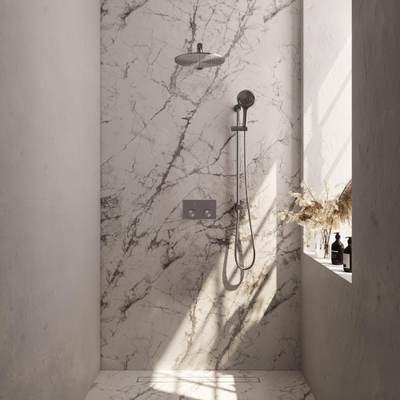 BRAUER Brushed Edition Douche de pluie thermostatique encastrée - boutons-poussoirs - SET 68 - douche de tête 30 cm - bras mural droit - douchette 3 jets - flexible de douche - barre de douche intégrée - inox brossé PVD