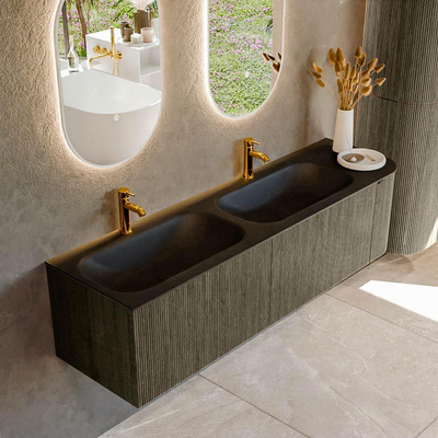 Mondiaz KURVE Badkamermeubelset - 165x46x40cm - 2 lade - 1 deur - wastafel solid surface - dubbel / links - 2 kraangaten - Shadow