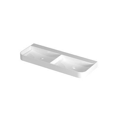 INK Duomo Lavabo - 120x45x10cm - posé - coins arrondis - double vasque - sans trou de robinet - polystone - blanc brillant