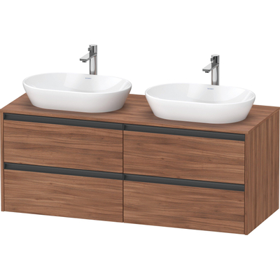Duravit Ketho.2 Wastafelonderbouwkast - inclusief consoleplaat - met 4 laden - voor dubbele waskommen - 140x55x56.8cm - met handgrepen antraciet - noten mat