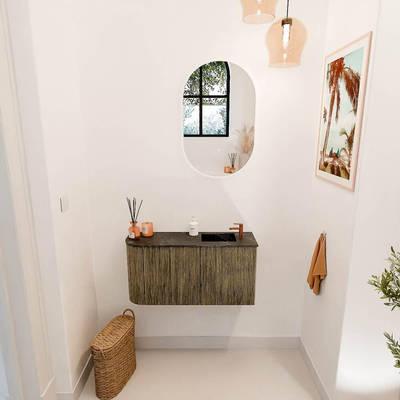 Mondiaz JOYA-DLUX 81.6cm toiletmeubel - ronding links kleur Dusk - Wastafel FAYE positie Rechts 1 kraangat kleur Lava.