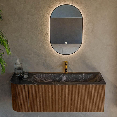 MONDIAZ KURVE-DLUX 125cm Meuble salle de bain avec module 25 G - couleur Walnut - 1 tiroir - 1 porte - vasque BIG MEDIUM droite - 1 trou de robinet - couleur Lava