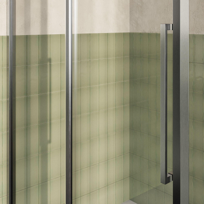 BRAUER Galactic Douchecabine - 120x90x200cm - met schuifdeur - helder glas - omkeerbaar - incl. glascoating - geborsteld RVS PVD