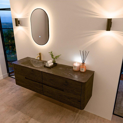 Mondiaz CIRO-DLUX Meuble de salle de bains - 160x45x50cm - Vasque solid surface Lava - 1 lavabo à gauche - 1 trou de robinet - 4 tiroirs - Shadow