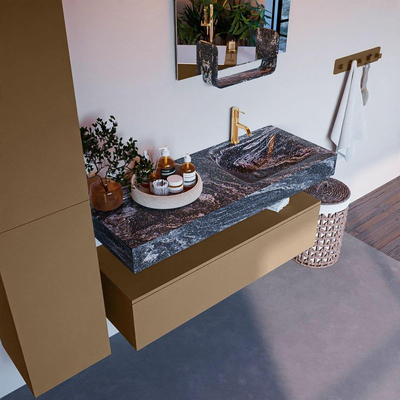 Mondiaz ALAN-DLUX Ensemble de meuble - 120cm - meuble Oro mat - 1 tiroir - Lavabo Cloud Lava suspendu - vasque Droite - 1 trou de robinet