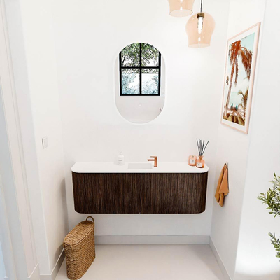 Mondiaz JOYA 123.2cm toiletmeubel - ronding links en rechts kleur Walnut - Wastafel FAYE positie Midden 1 kraangat kleur Talc.