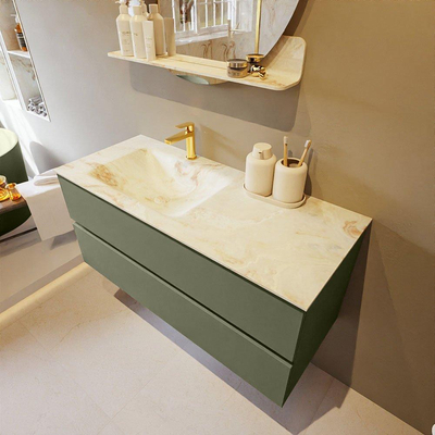 MONDIAZ VICA-DLUX Ensemble de meuble de salle de bains - 110cm - meuble bas army - 2 tiroirs - vasque encastrée cloud à gauche - 1 trou de robinet - version haute 60cm - frape