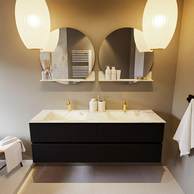 Mondiaz VICA-DLUX ensemble de meuble de salle de bain - 150cm - meuble sous-vasque urbain - 4 tiroirs - lavabo encastré cloud double - 2 trous de robinet - version haute de 60cm - frape