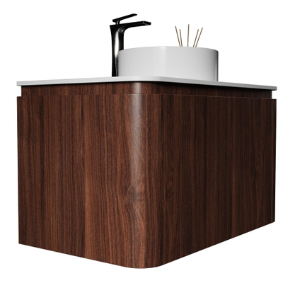 Saniclass Terra Badmeubelset - 80cm - 2 lades - afgeronde hoeken - topblad solid surface - kastanje (walnoot)