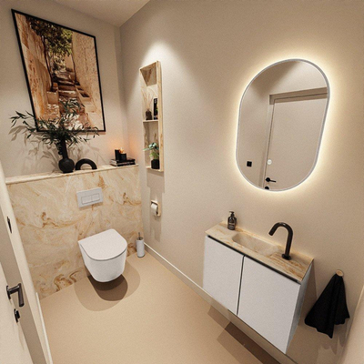 MONDIAZ TURE-DLUX 60cm toiletmeubel Linen. EDEN wastafel Frappe positie midden. Met 1 kraangat.