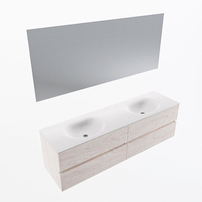 Mondiaz Vica ensemble de meuble de salle de bain - 170cm - meuble sous vasque en aggloméré - 4 tiroirs - lavabo moon double - sans trous de robinet - couleur talc - miroir LED - version XL 60cm de haut