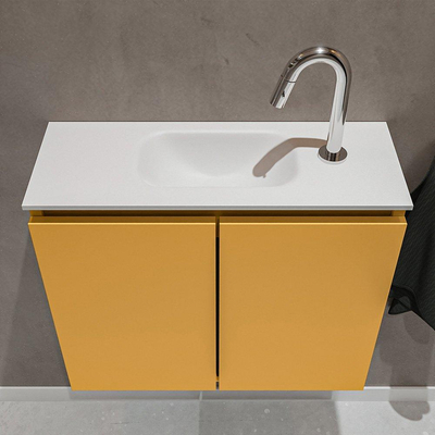 MONDIAZ TURE Toiletmeubel 60x23x50cm met 1 kraangaten 2 deuren ocher mat Wastafel Eden midden Solid Surface Wit