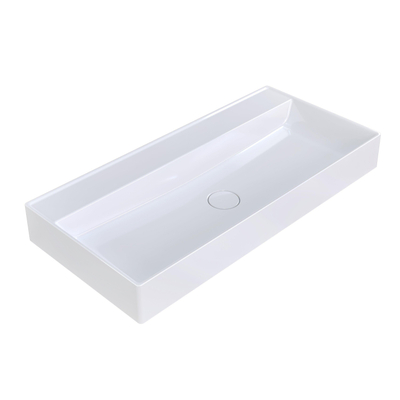 Arcqua Edge Lavabo à poser - 100x47x12cm - sans trou de robinet - marbre de synthèse - blanc brillant