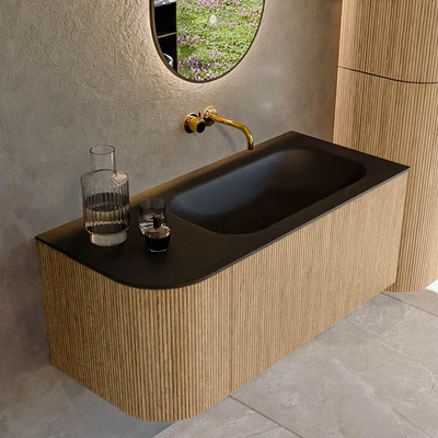 MONDIAZ KURVE 105cm Meuble salle de bain avec module 25 G - couleur Oak - 1 tiroir - 1 porte - vasque BIG SMALL droite - sans trous de robinet - Urban