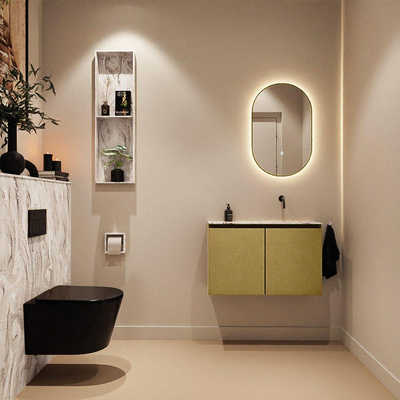 MONDIAZ TURE-DLUX Meuble de toilettes 80cm Oro. Lavabo EDEN Glace position droite. Sans trou de robinet.