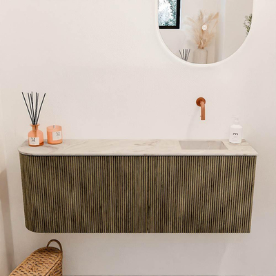 Mondiaz JOYA-DLUX Meuble de salle de bains 111.6cm - arrondi gauche couleur Dusk - Vasque FAYE position droite sans trou de robinet couleur Frappe.