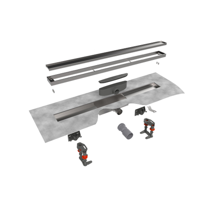 Easy Drain Modulo TAF low caniveau de douche - 70x6.7cm - avec bride de sol - Siphon : 30mm - inox brossé