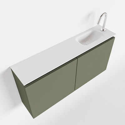 MONDIAZ TURE Fonteinset - 100x23x50cm - 1 kraangat - 2 deuren - army mat - Wasbak rechts - Solid Surface Wit