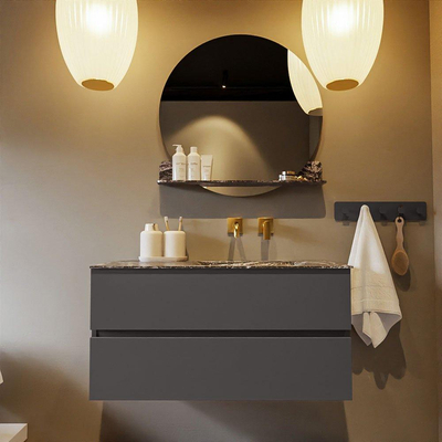 Mondiaz VICA-DLUX Ensemble de meuble de salle de bain - 100cm - meuble sous-vasque gris foncé - 2 tiroirs - lavabo encastré cloud droite - sans trous de robinet - miroir modèle spot - version XL 60cm de haut - lave