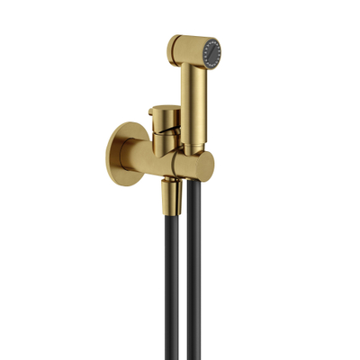 Hotbath Mate Ensemble douchette à gâchette avec flexible de douche 1 m support avec mitigeur BBP Laiton brossé PVD