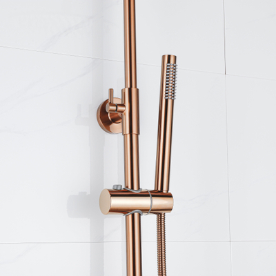 Fortifura Calvi Thermostatische Regendoucheset - 25cm - ronde hoofddouche - staafhanddouche - geborsteld koper PVD OUTLETSTORE