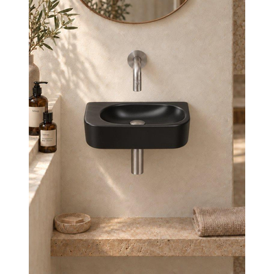 QeramiQ Fuente fonteinset – halfrond – 40x21.5x12 cm – zonder kraangat – kraan geborsteld RVS