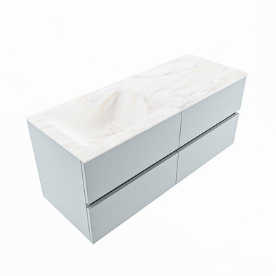 Mondiaz VICA-DLUX ensemble de meuble de salle de bain - 120cm - meuble sous-vasque argile - 4 tiroirs - lavabo encastré nuage gauche - 1 trou de robinet - version haute 60cm - ostra