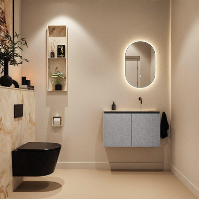 MONDIAZ TURE-DLUX Meuble toilette - 80cm - Plata - EDEN - vasque Frappe - position droite - sans trou de robinet