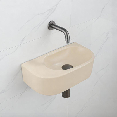 QeramiQ Fuente fonteinset – halfrond – 40x21.5x12 cm – keramiek beige – zonder kraangat – kraan gunmetal