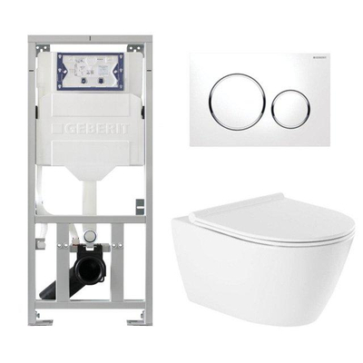 QeramiQ Salina Toiletset - rimless - diepspoel - softclose - quickrelease zitting - Geberit Sigma20 bedieningsplaat glans wit - wit glans