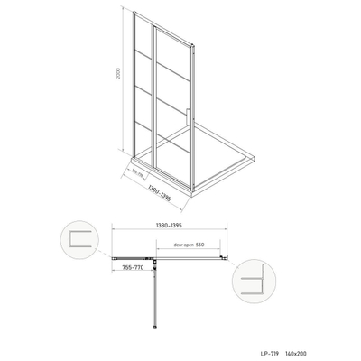 Xenz Industrial Line Premium Deur aan zijdeel voor hoekopstelling 140x200cm zwart