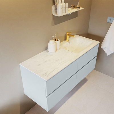 Mondiaz VICA-DLUX ensemble de meuble de salle de bain - 120cm - meuble sous-vasque argile - 4 tiroirs - lavabo encastré nuage droite - 1 trou de robinet - version haute de 60cm - opalo