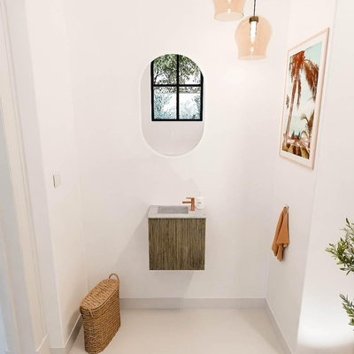 Mondiaz JOYA-DLUX 40cm toiletmeubel - kleur Dusk - Wastafel FAYE positie Links 1 kraangat kleur Glace.