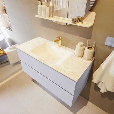 Mondiaz VICA-DLUX Ensemble de meuble de salle de bain - 100cm - meuble sous-vasque cale - 2 tiroirs - lavabo encastré cloud milieu - 1 trou de robinet - version haute de 60cm - ostra