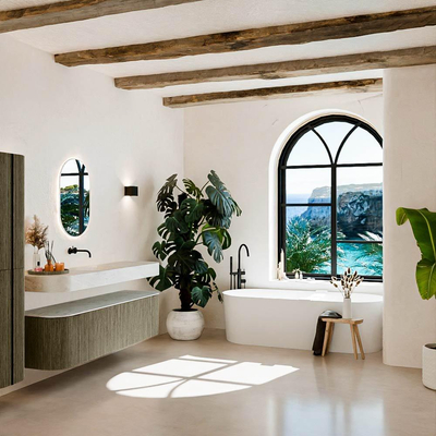 MONDIAZ THOR-DLUX 170cm meuble de salle de bains arrondi gauche + droite couleur Shadow avec 1 tiroir et 2 portes. Vasque suspendue CLOUD Milieu sans trou de robinet couleur Opalo.