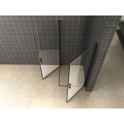 Wiesbaden Salone cabine avec 2 portes battantes 900 x 900 x 2000 x 8 mm verre clair nano/noir mat