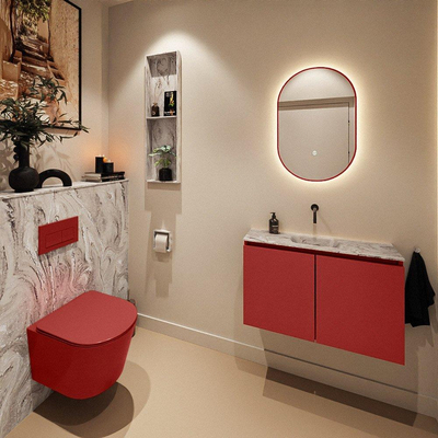 MONDIAZ TURE-DLUX Meuble toilette - 80cm - Fire - EDEN - vasque Glace - position centrale - sans trou de robinet